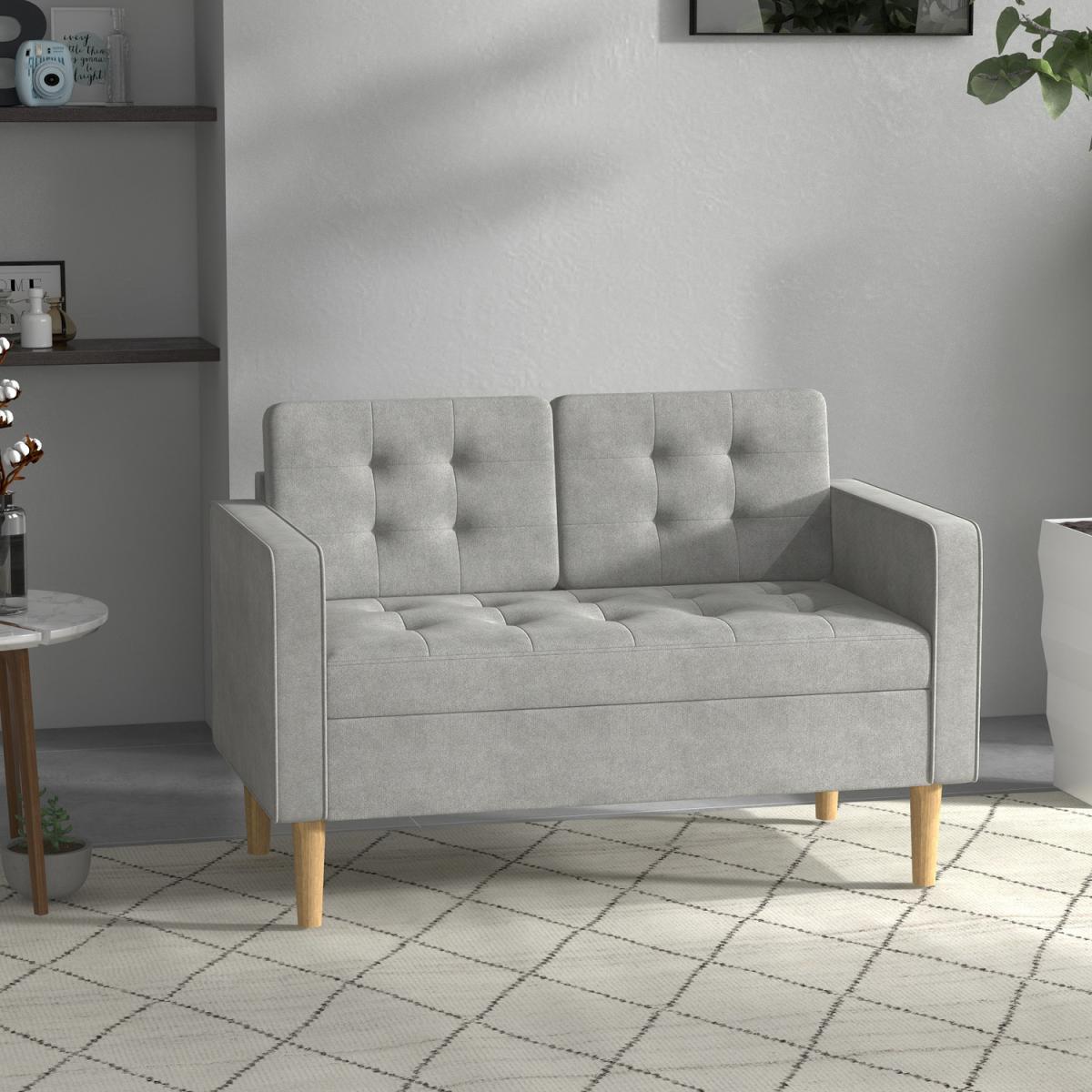 Modern 2 Seater Sofa with Storage Compact Tufted Couch 839-032V71LG - Light Grey – image 1