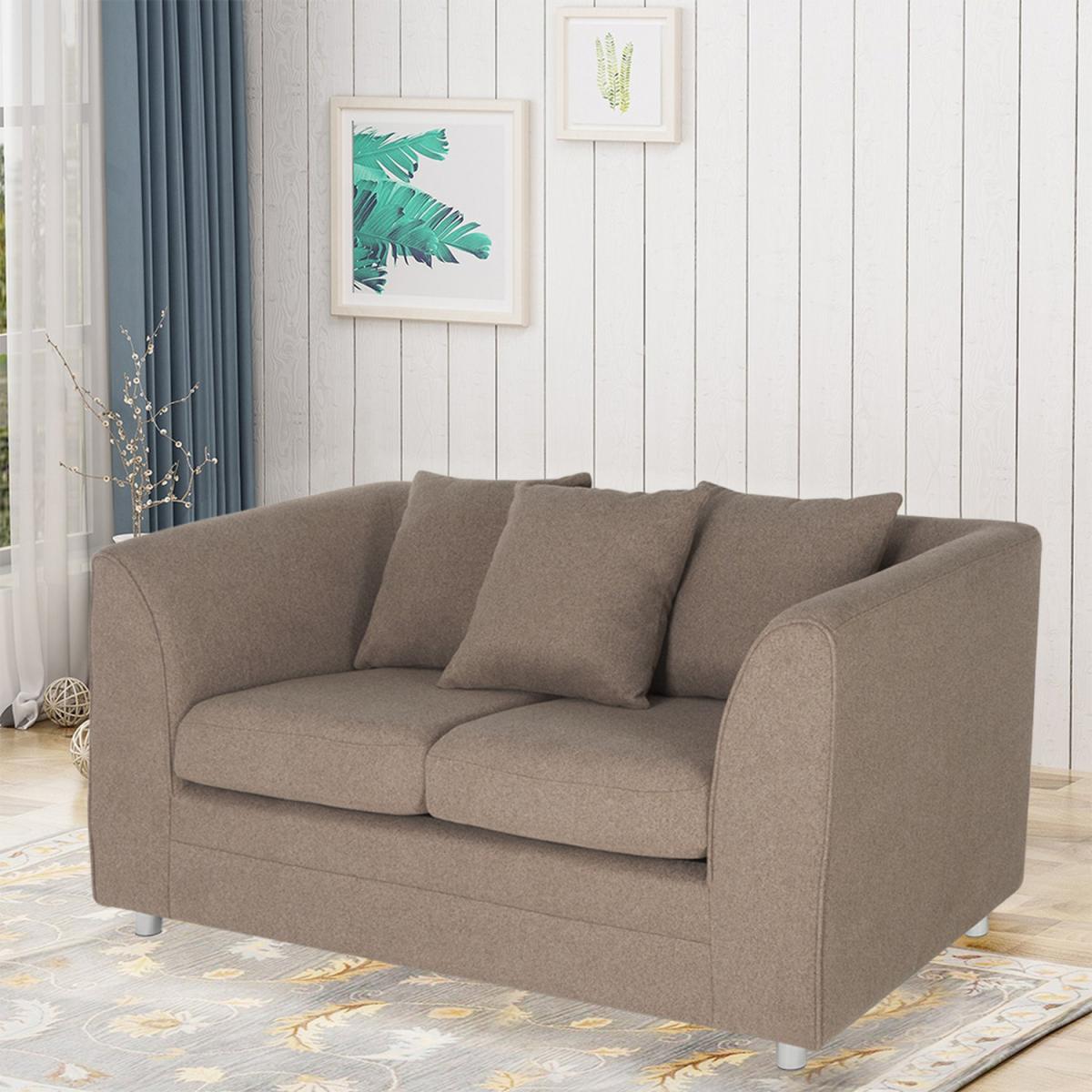 Modern Linen Upholstered 2-Seater Sofa - Coffee – image 6