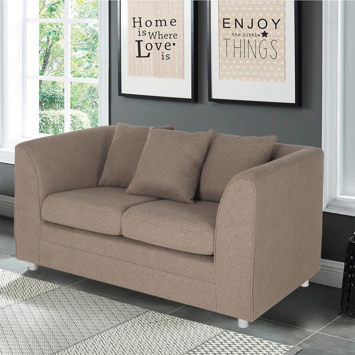 Modern Linen Upholstered 2-Seater Sofa - Coffee – image 8