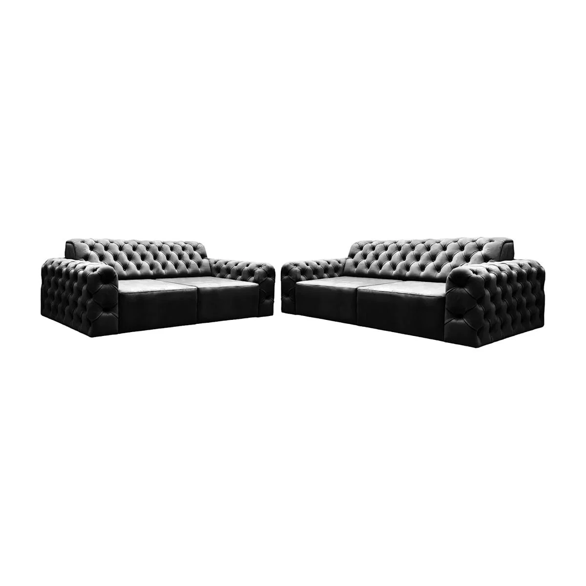 Mivi Chesterfield 3 and 2 Seater Sofa Set - Black