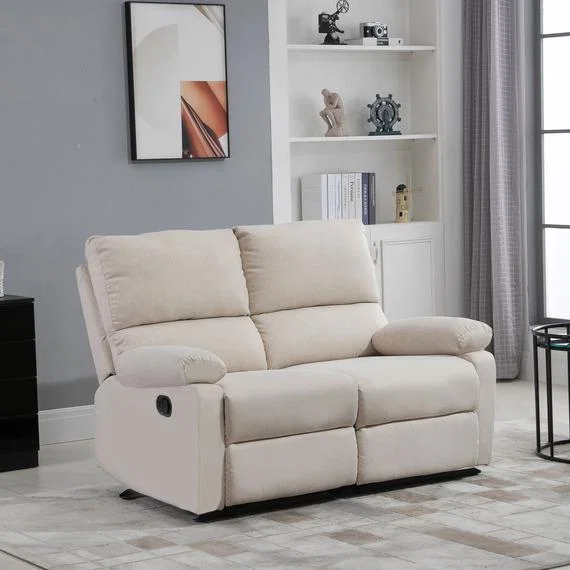Modern Manual Recliner 2 Seater Sofa - Beige