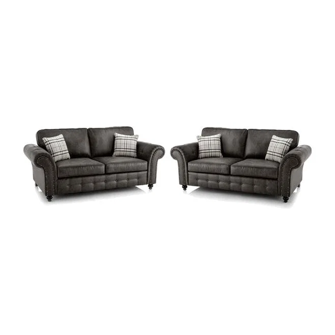 Oakana Luxury Leather 3 & 2 Seater Sofa Set - Black