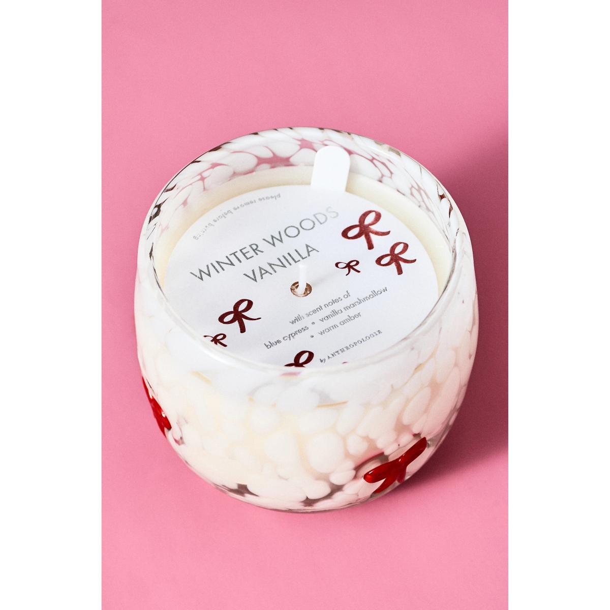 Bow Pressed Bead Woody Winter Woods Vanilla Glass Candle – image 2
