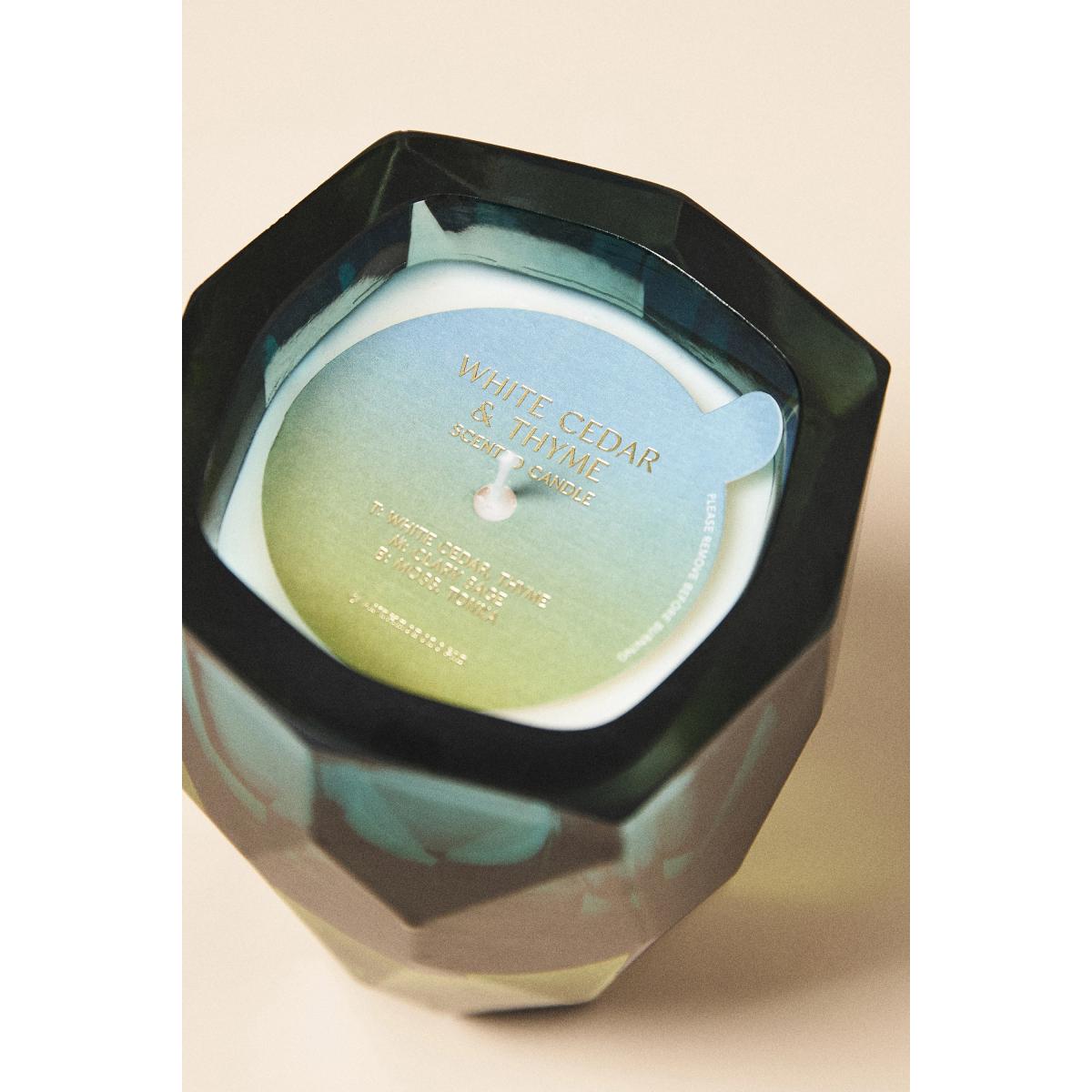 Mira Woody White Cedar & Thyme Tall Cut Glass Candle – image 2