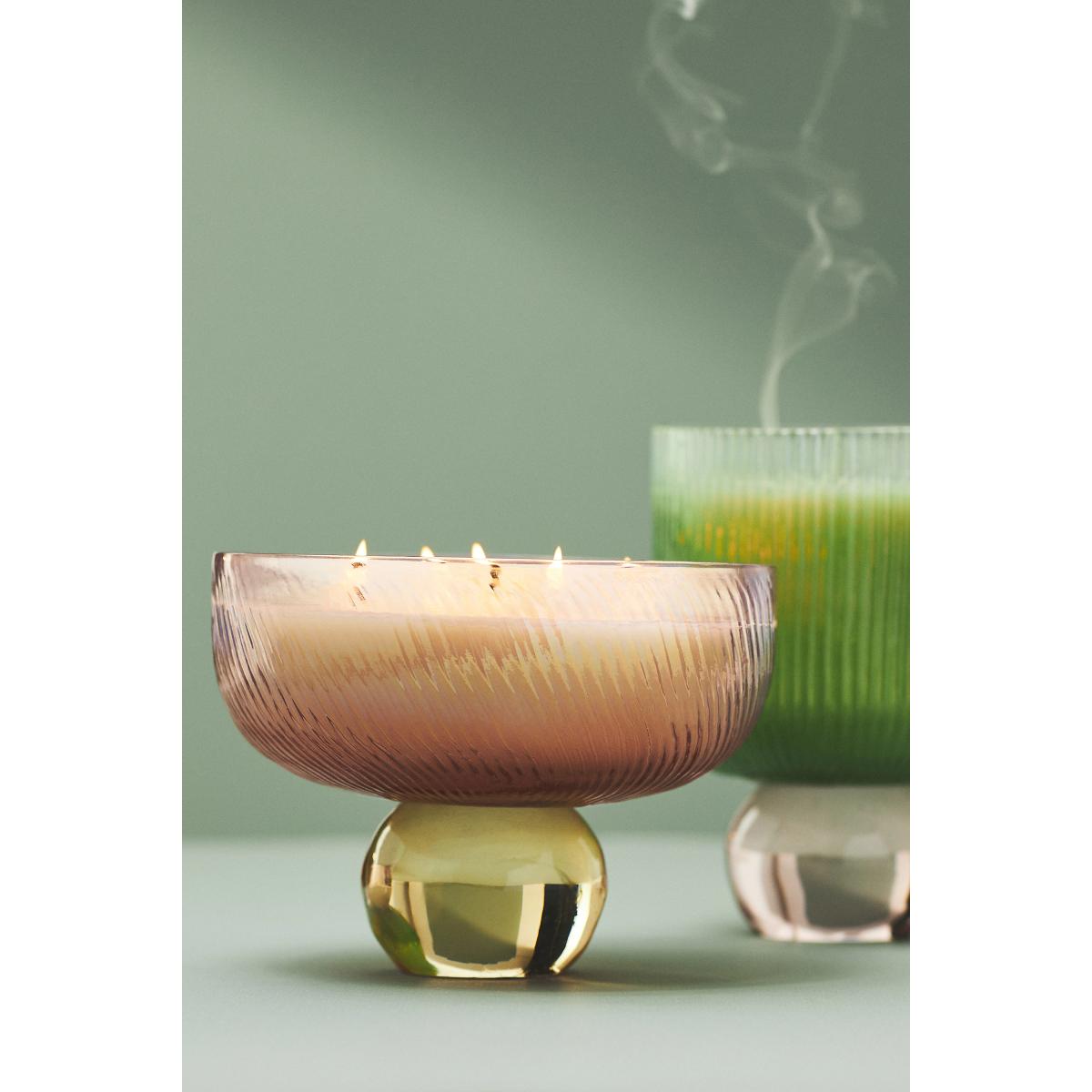 Pedestal Floral Peony Blush Glass Candle – image 3
