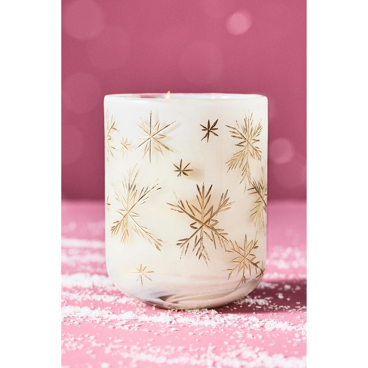 Etched Snowfall Woody Fresh Balsam & Cedarwood Glass Candle – image 3