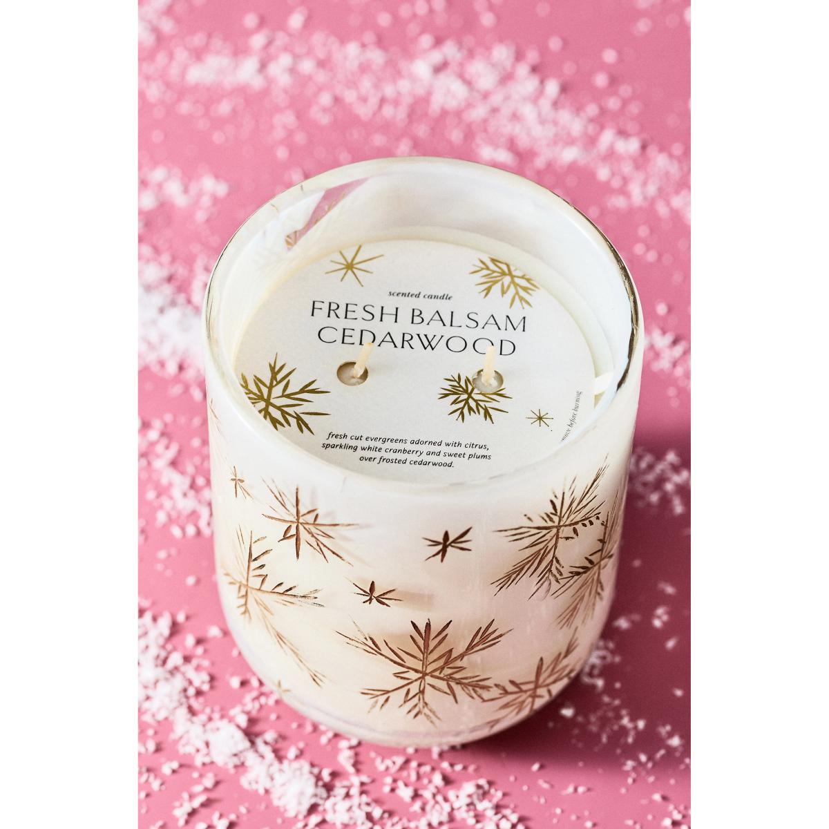 Etched Snowfall Woody Fresh Balsam & Cedarwood Glass Candle – image 6