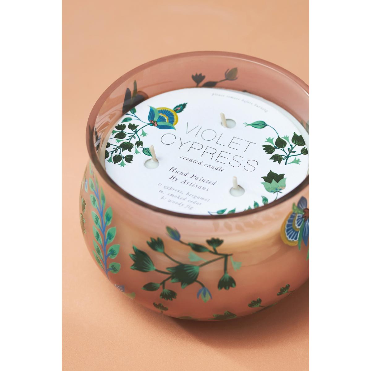 Saraban Woody Violet Cypress Hand-Painted Glass Candle – image 2