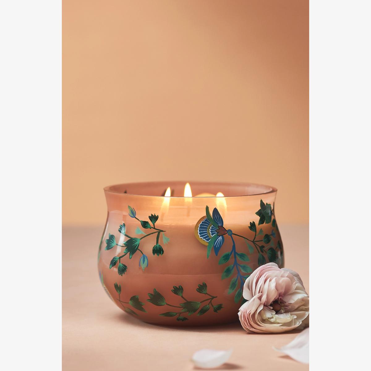 Saraban Woody Violet Cypress Hand-Painted Glass Candle – image 1