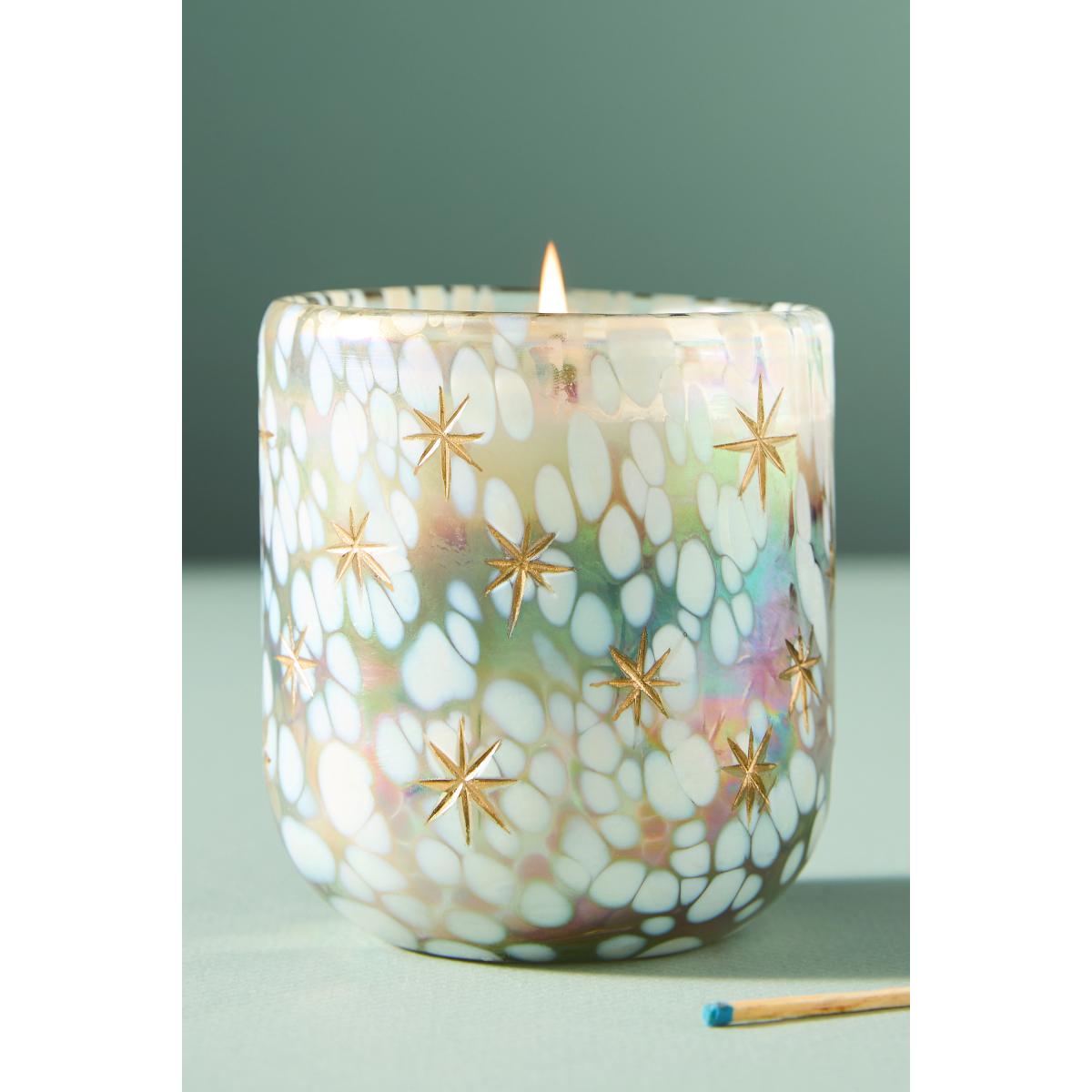 By Anthropologie Festive Woody Winter Woods & Vanilla Gilded Glass Jar Candle – image 2