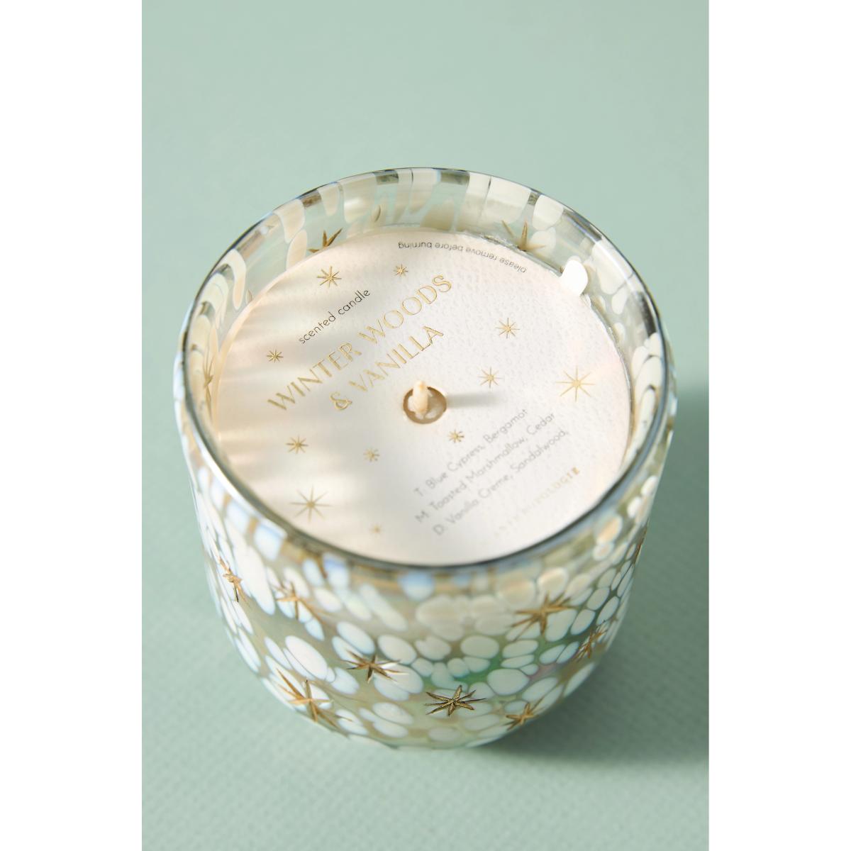 By Anthropologie Festive Woody Winter Woods & Vanilla Gilded Glass Jar Candle – image 3