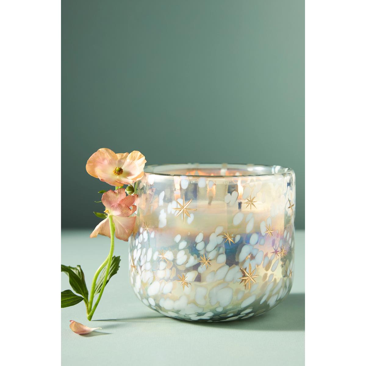 By Anthropologie Festive Woody Winter Woods & Vanilla Gilded Glass Jar Candle – image 4