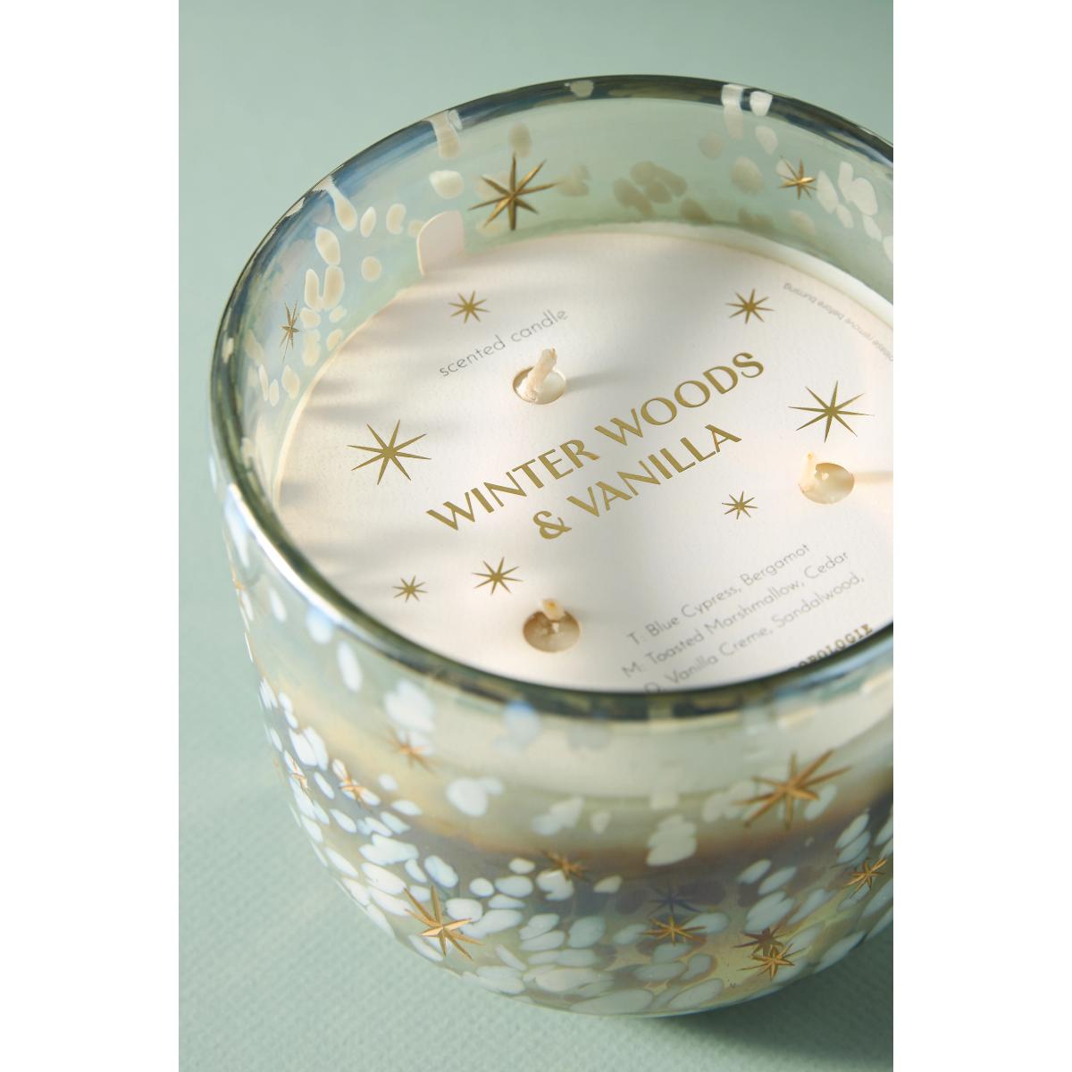 By Anthropologie Festive Woody Winter Woods & Vanilla Gilded Glass Jar Candle – image 5