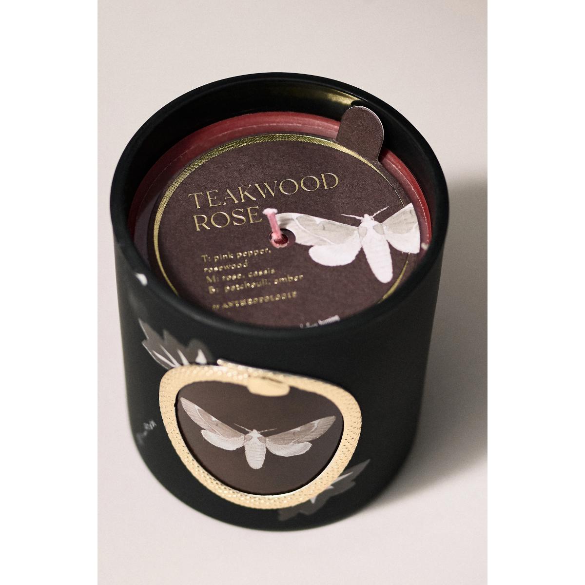 Halloween Moth Woody Teakwood Rose Glass Candle – image 2