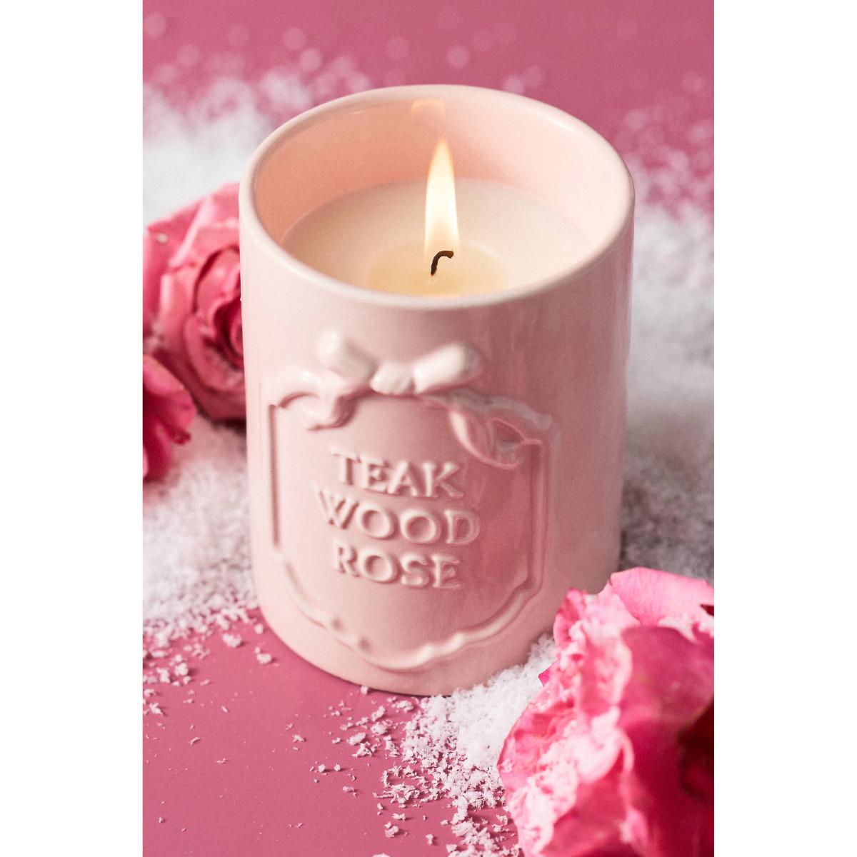 Gingham Bow Woody Teakwood Rose Ceramic Boxed Candle – image 2