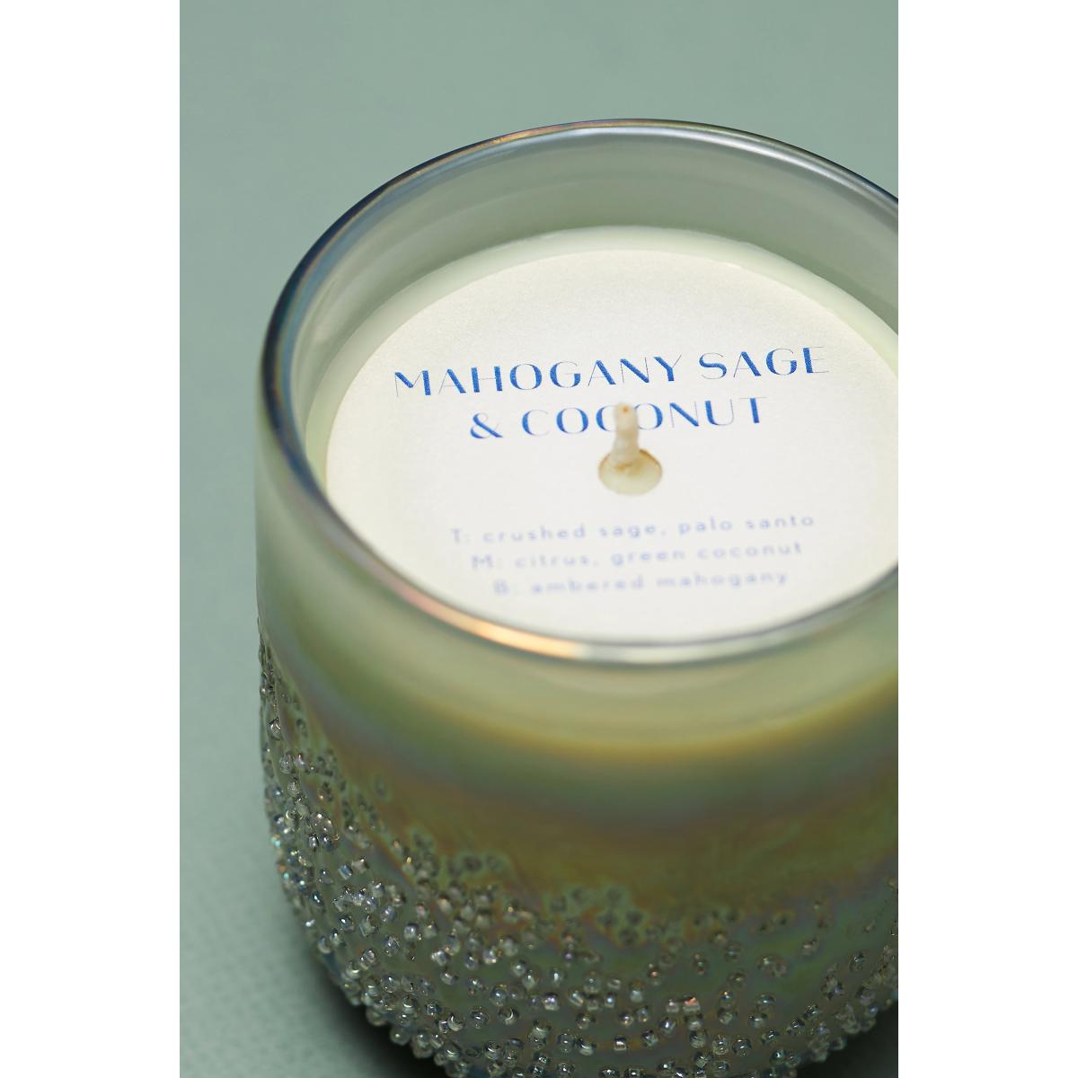 Elea Woody Mahogany Sage & Coconut Beaded Glass Candle – image 2