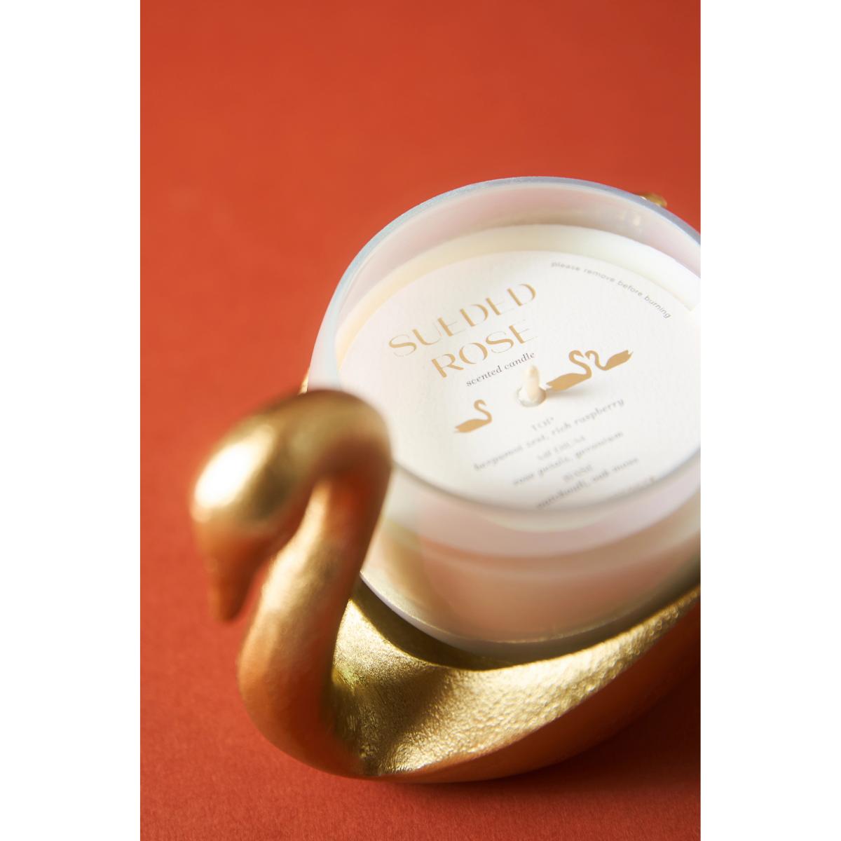 Camille Floral Sueded Rose Swan Candle – image 2