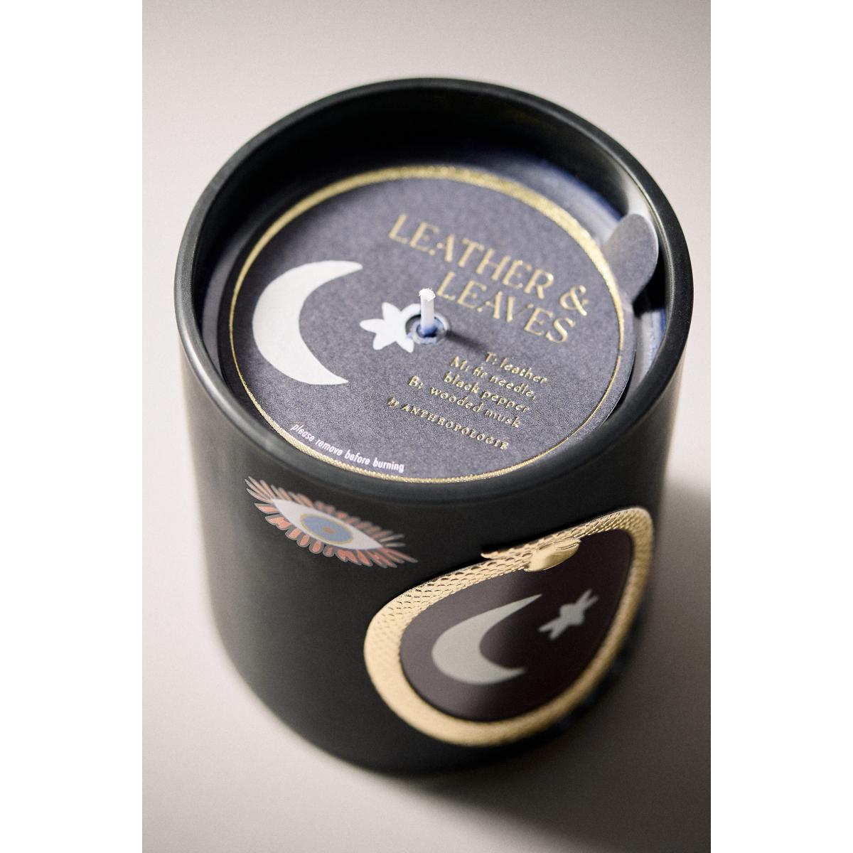 Woody Halloween Moon Leather and Leaves Glass Candle – image 2