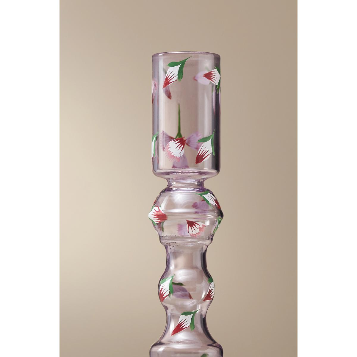 Floral Purple Glass Taper Candle Holder – image 2