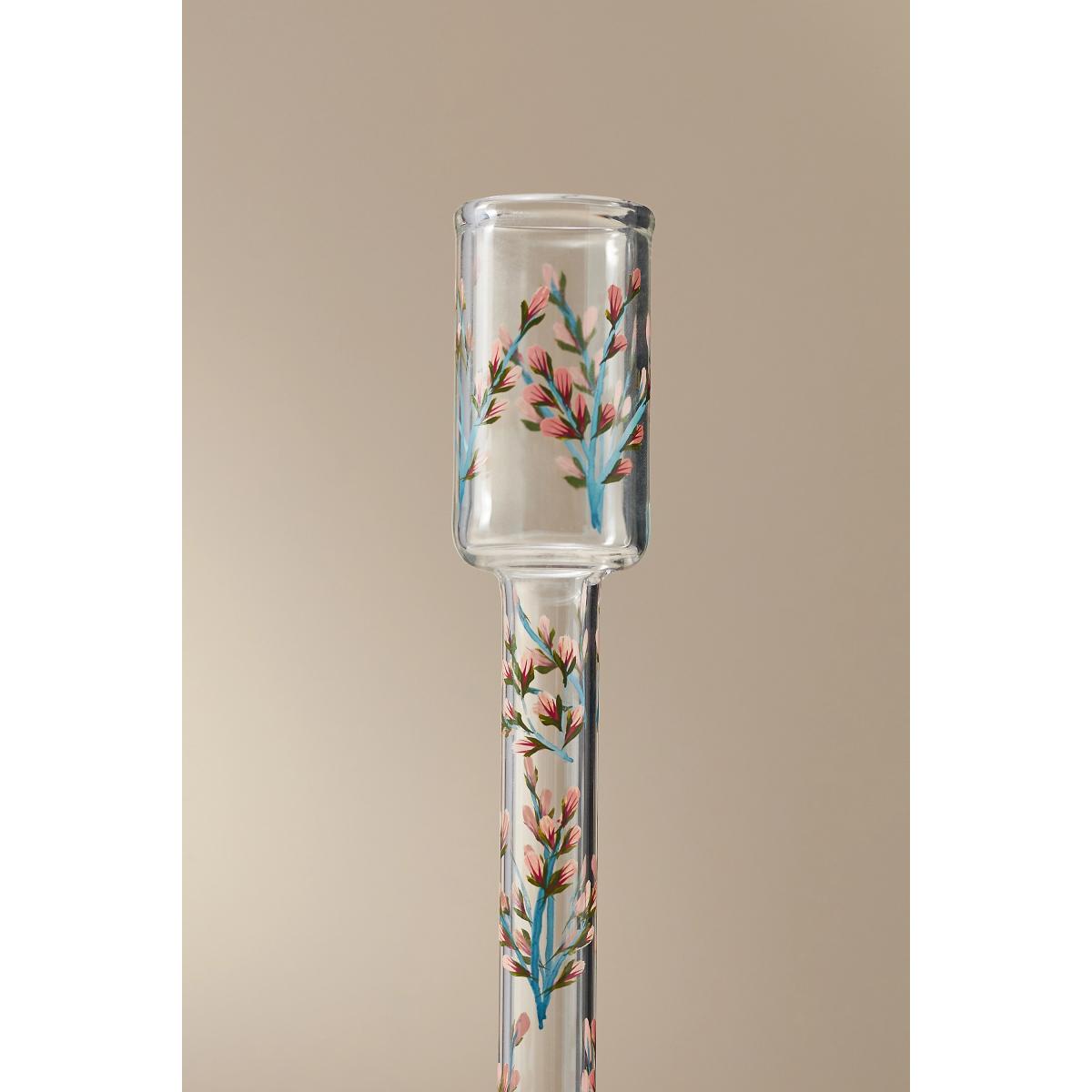 Floral Clear Glass Taper Candle Holder – image 2