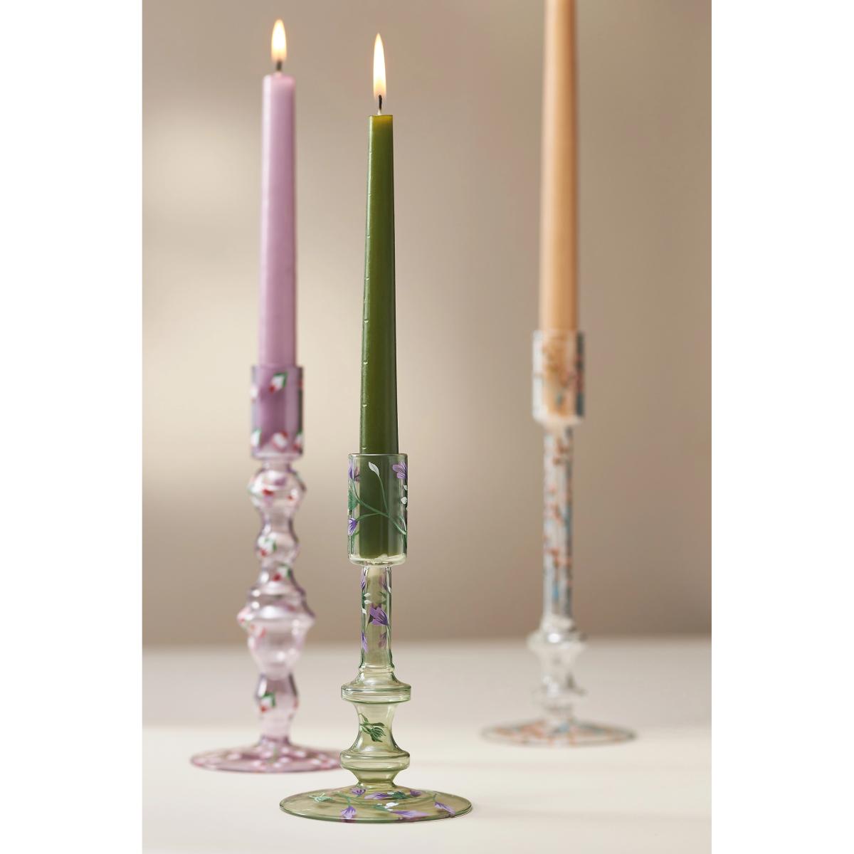 Floral Clear Glass Taper Candle Holder – image 3
