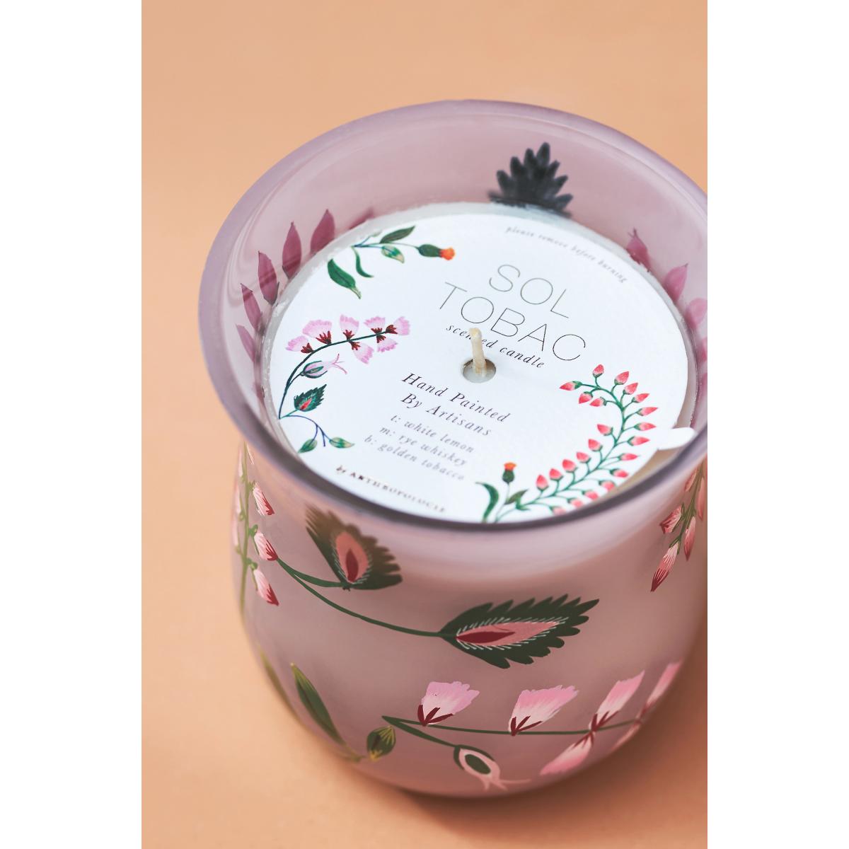 Saraban Floral Sol Tobac Hand-Painted Glass Candle – image 2
