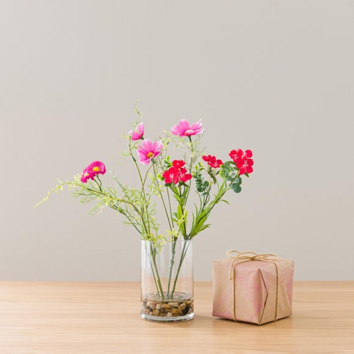 Artificial Wildflower Bouquet in Vase & Wild Rhubarb Candle Gift Set – image 4