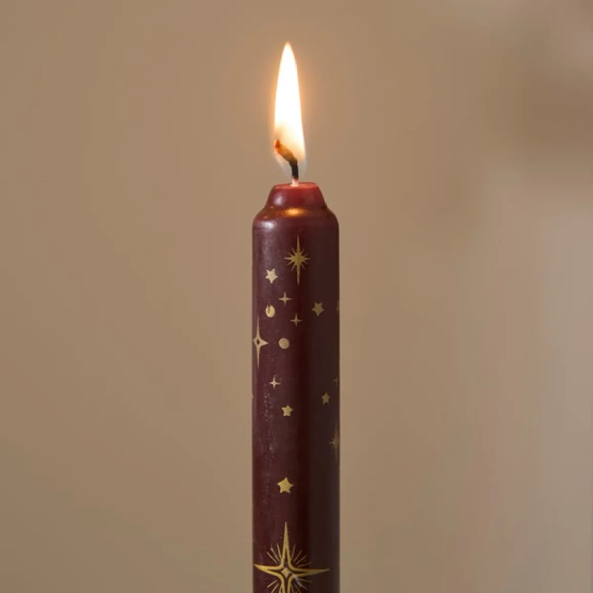 Set of 2 Burgundy & Gold Celestial Taper Candles – image 2