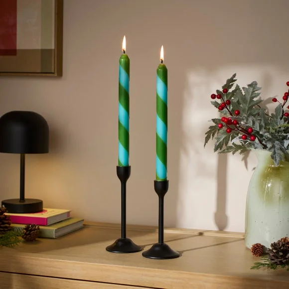 Set of 2 Stripe Taper Candles – image 1