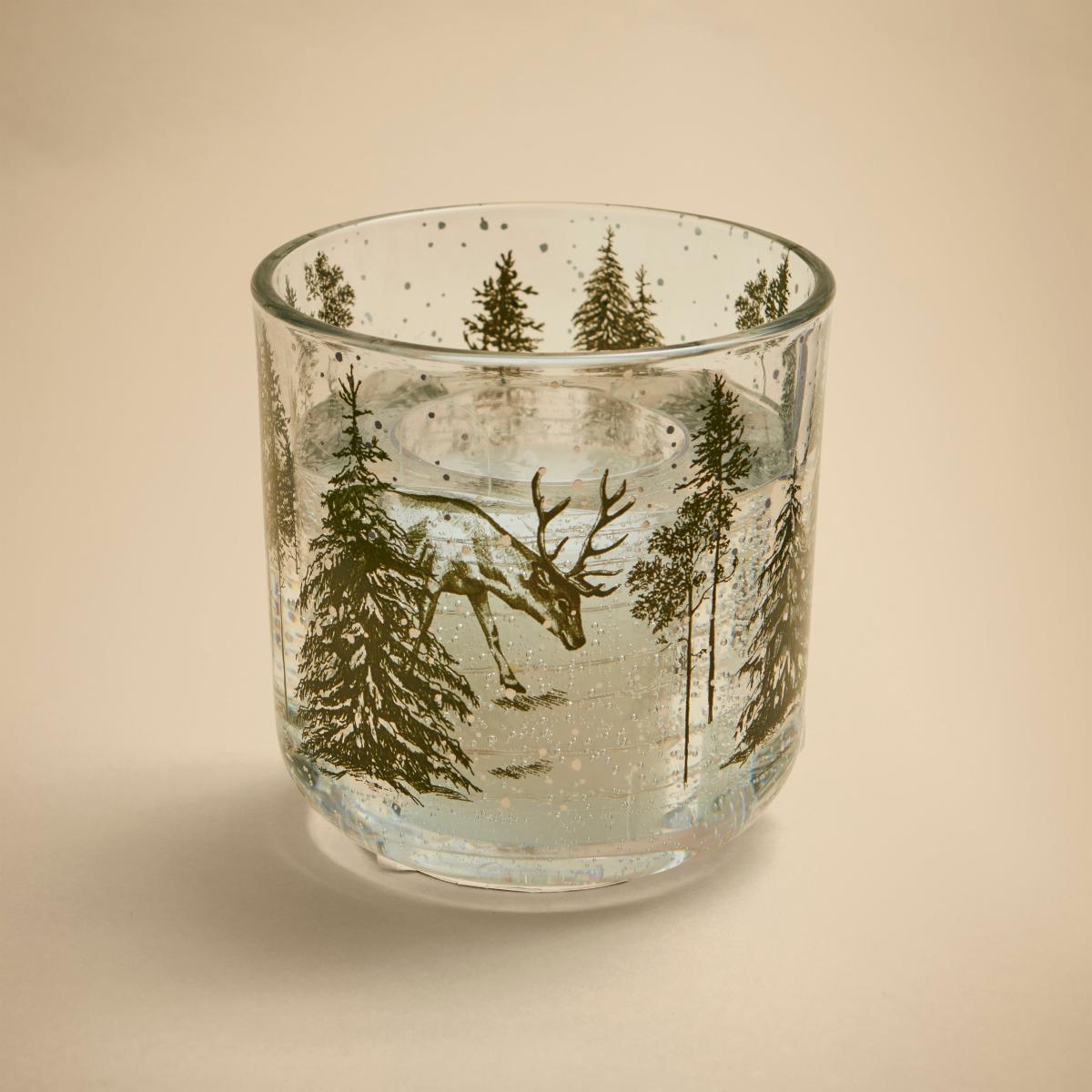 Stag in Forest Festive Spice Scented Candle with LED Holder Green – image 3