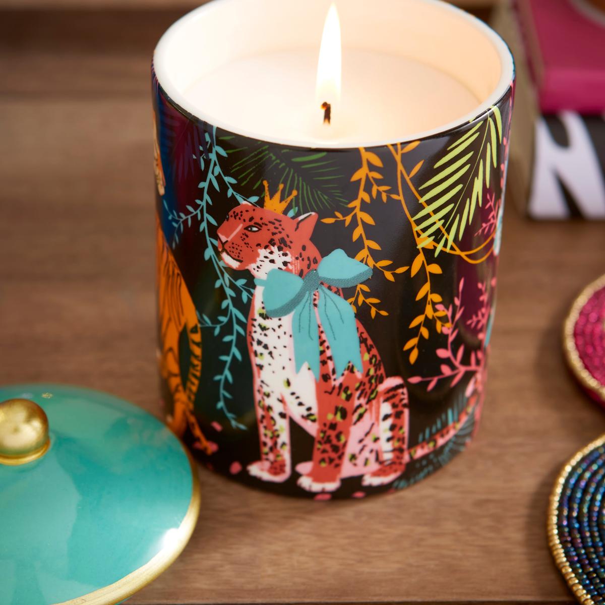Christmas Print Angel Flower Ceramic Candle MultiColoured – image 2