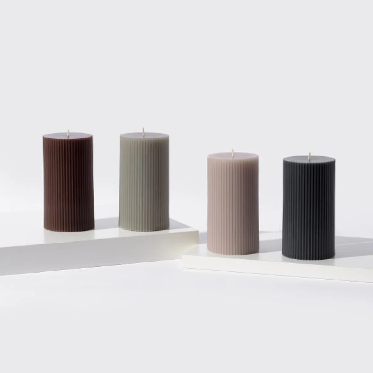 Unscented Ribbed Pillar Candle – image 3