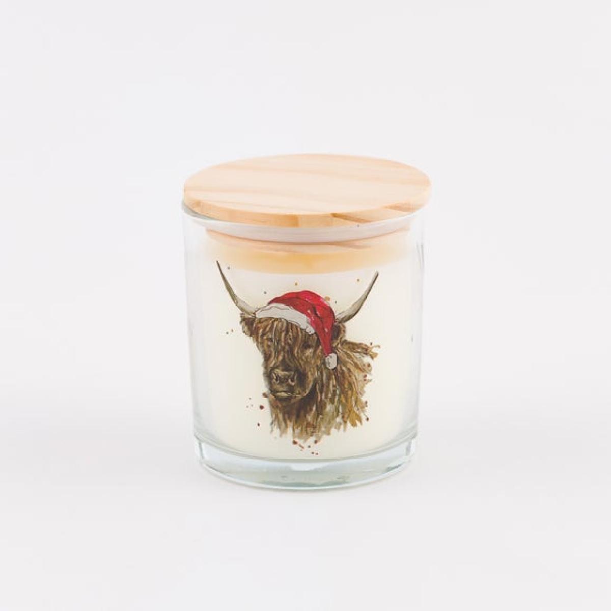 Christmas Highland Cow Linen Candle – image 3