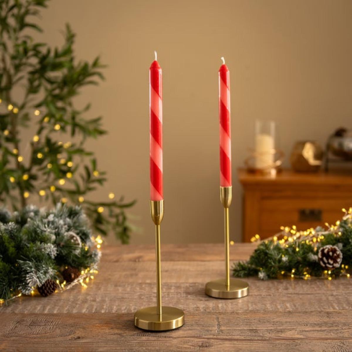 Set of 2 Candy Cane Striped Taper Candles – image 2