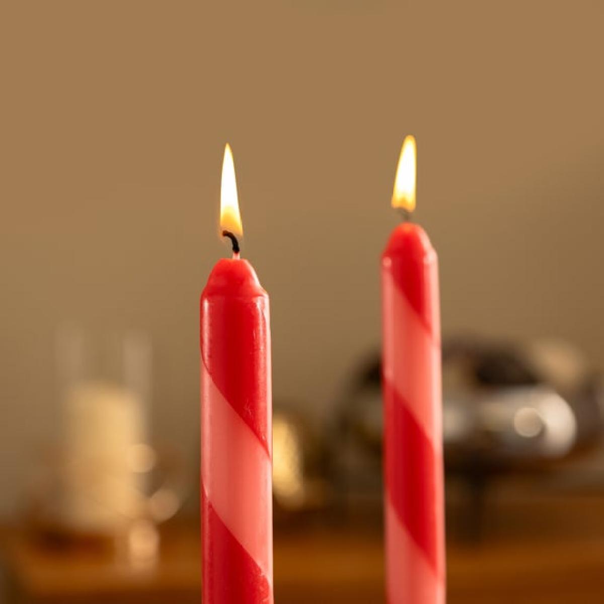 Set of 2 Candy Cane Striped Taper Candles – image 3