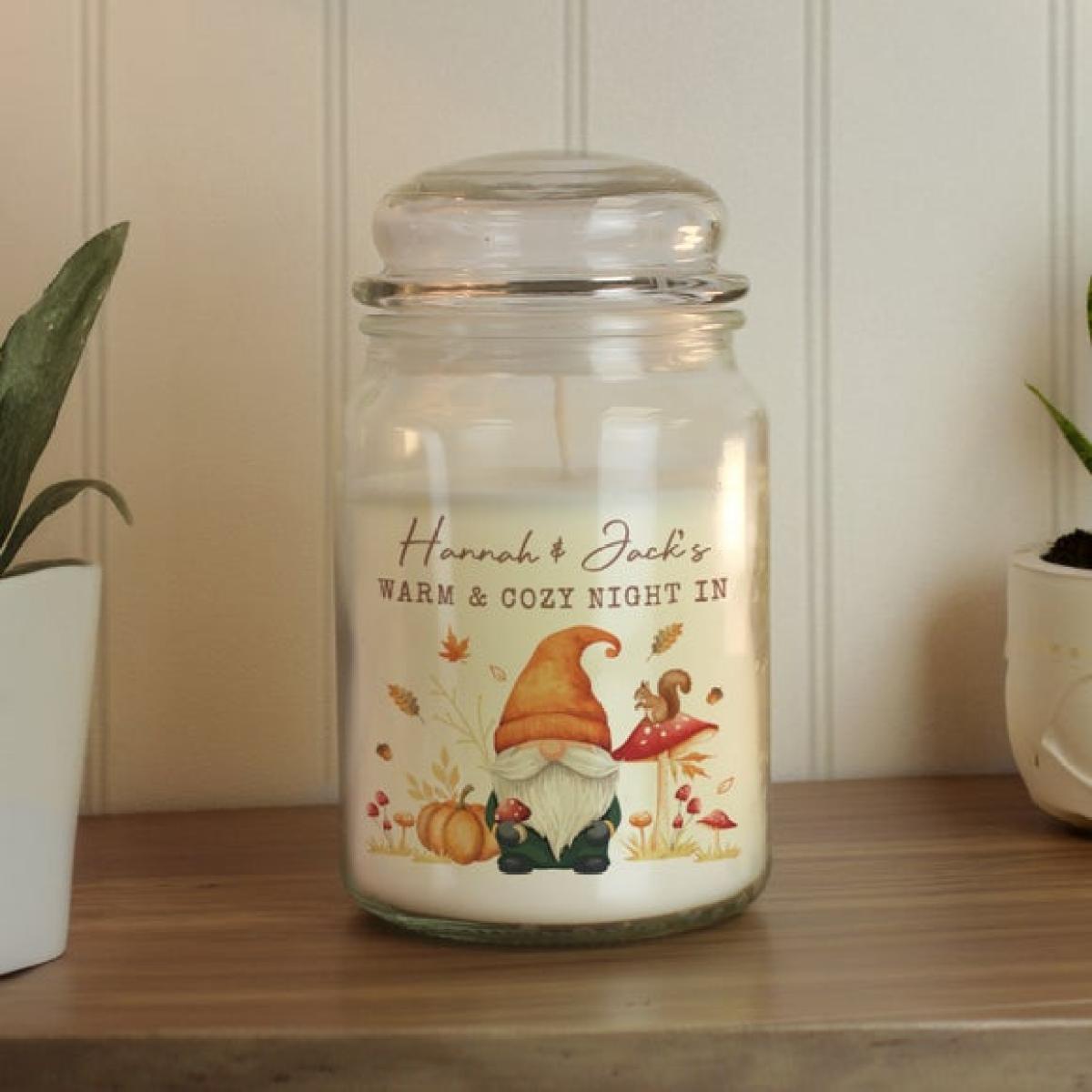 Personalised Autumn Gnome Candle Jar – image 1