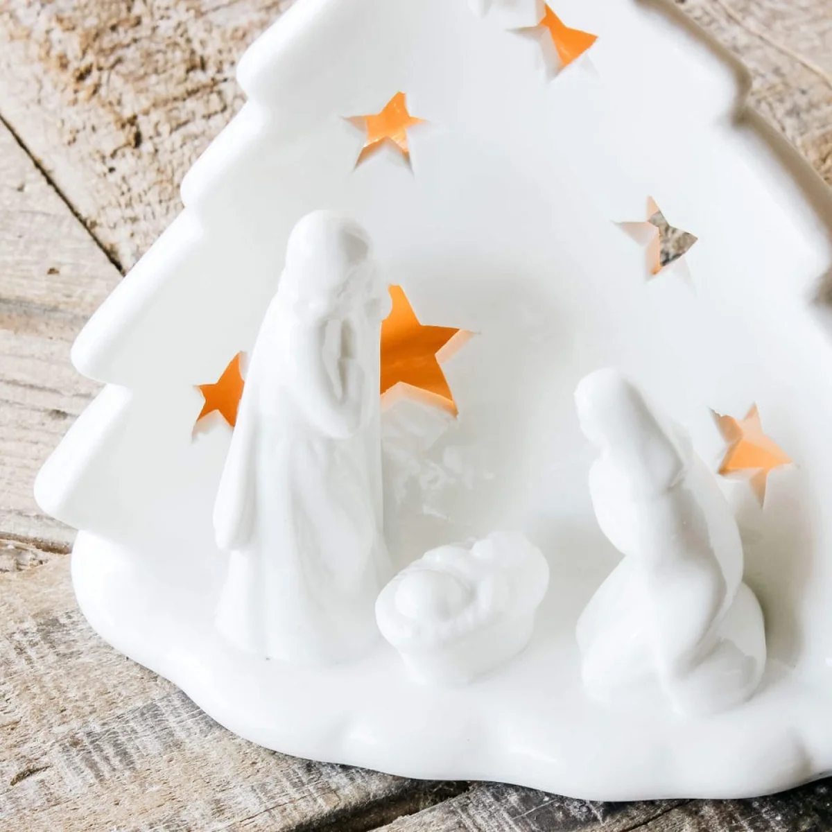 White Nativity Tea Light Holder – image 2