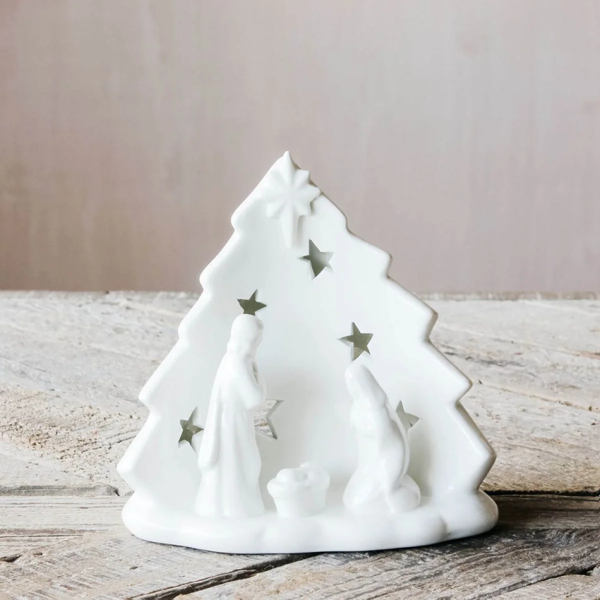 White Nativity Tea Light Holder – image 3