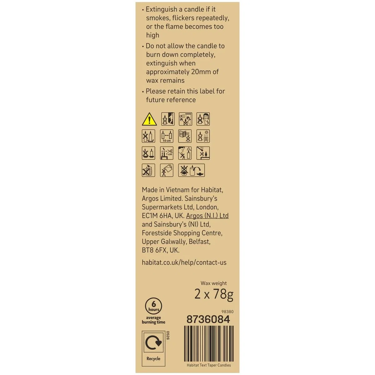Habitat Medium Pack of 2 Taper Dinner Candles with Text - Unscented – image 5