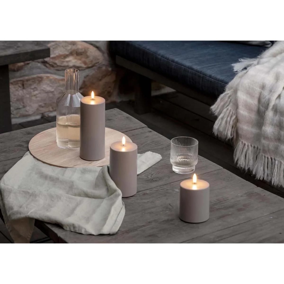 Uyuni LED Outdoor Pillar Candle Sandstone 8.4 x 15cm – image 3