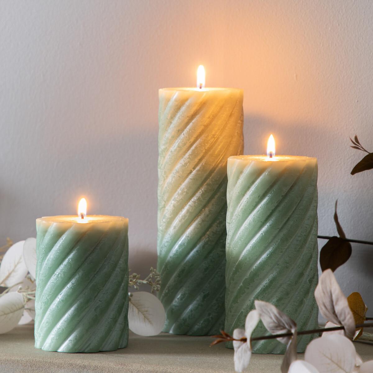 Pack of 2 20cm Vanilla Pillar Candle Twist Sage – image 1