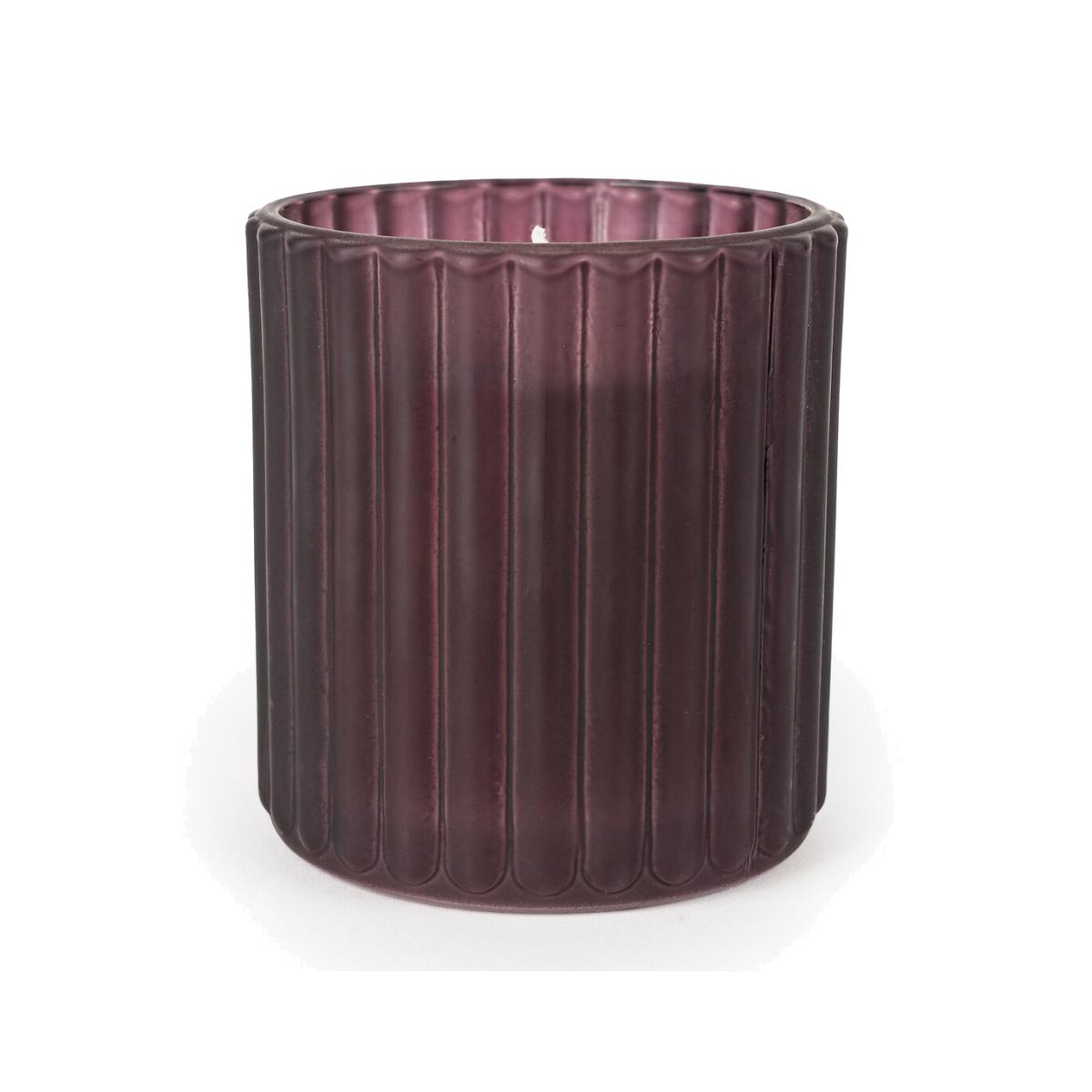 Frosted Plum Ridged Glass Candle – image 1