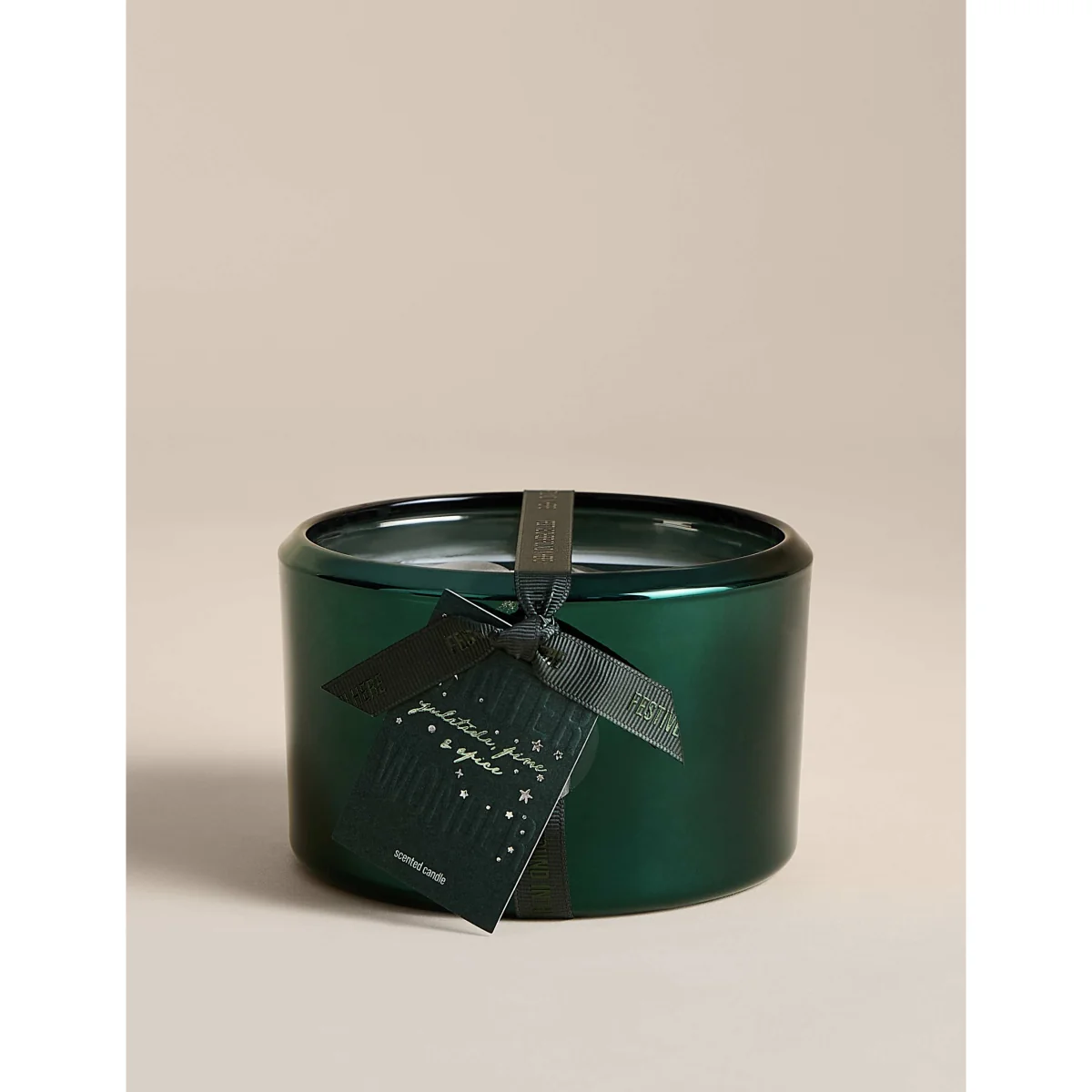 M&S Yuletide Pine & Spice Large 3 Wick Candle Green Mix – image 4