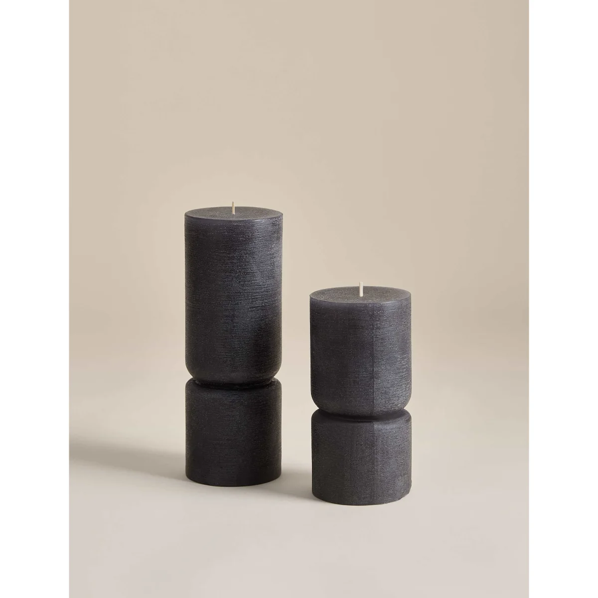 M&S 2 Pack Unscented Pillar Candles Mid Grey – image 2