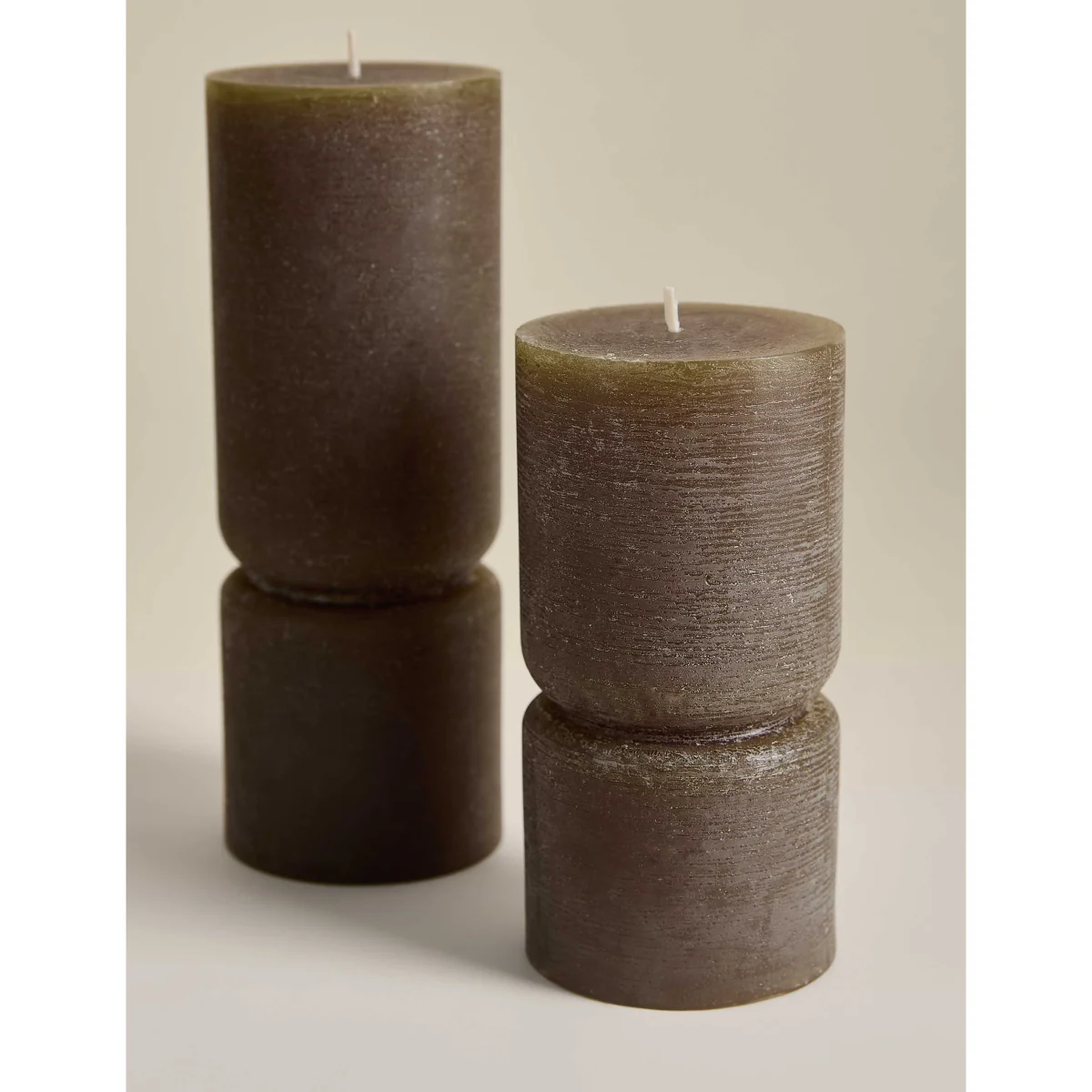 M&S 2 Pack Unscented Pillar Candles Khaki – image 2