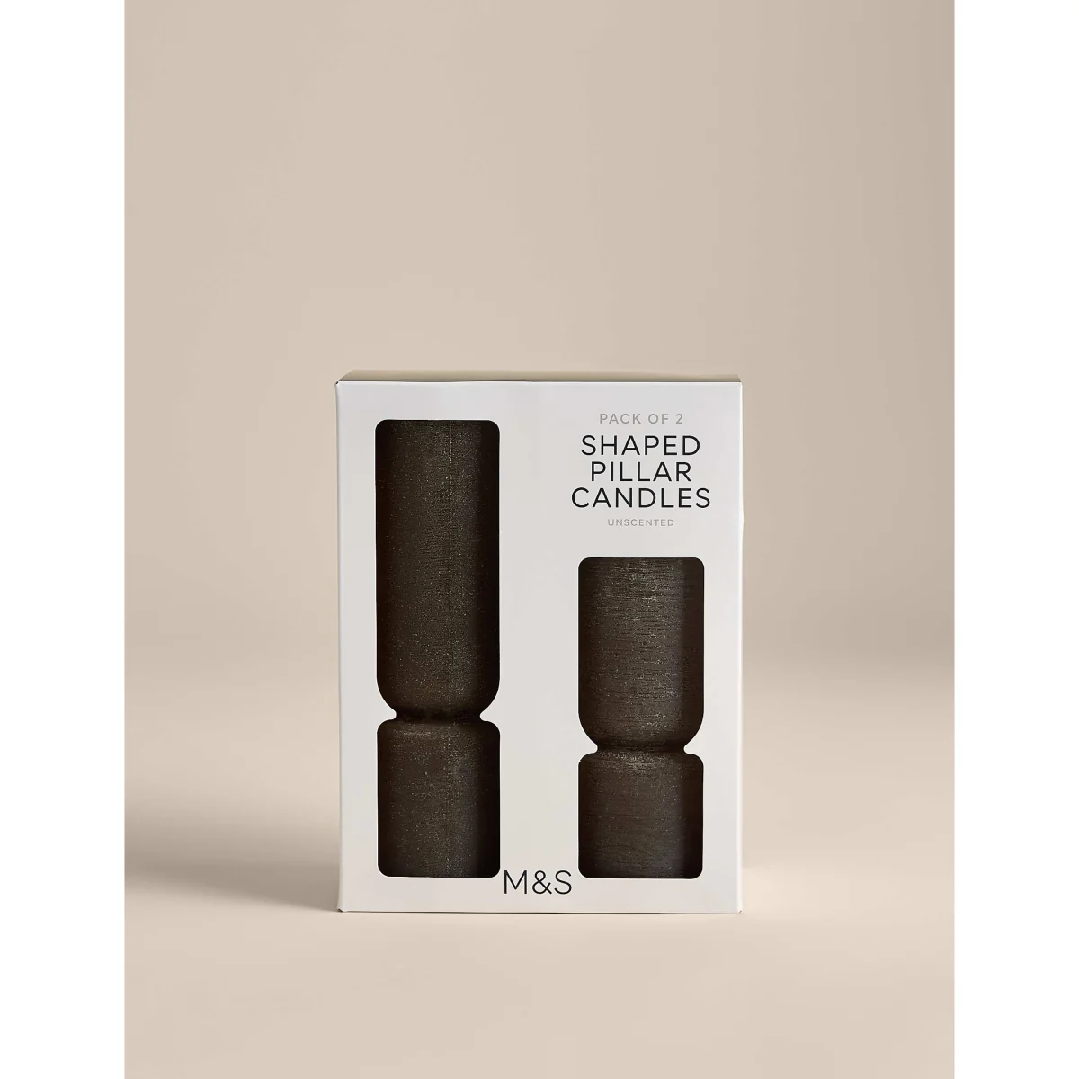 M&S 2 Pack Unscented Pillar Candles Khaki – image 3