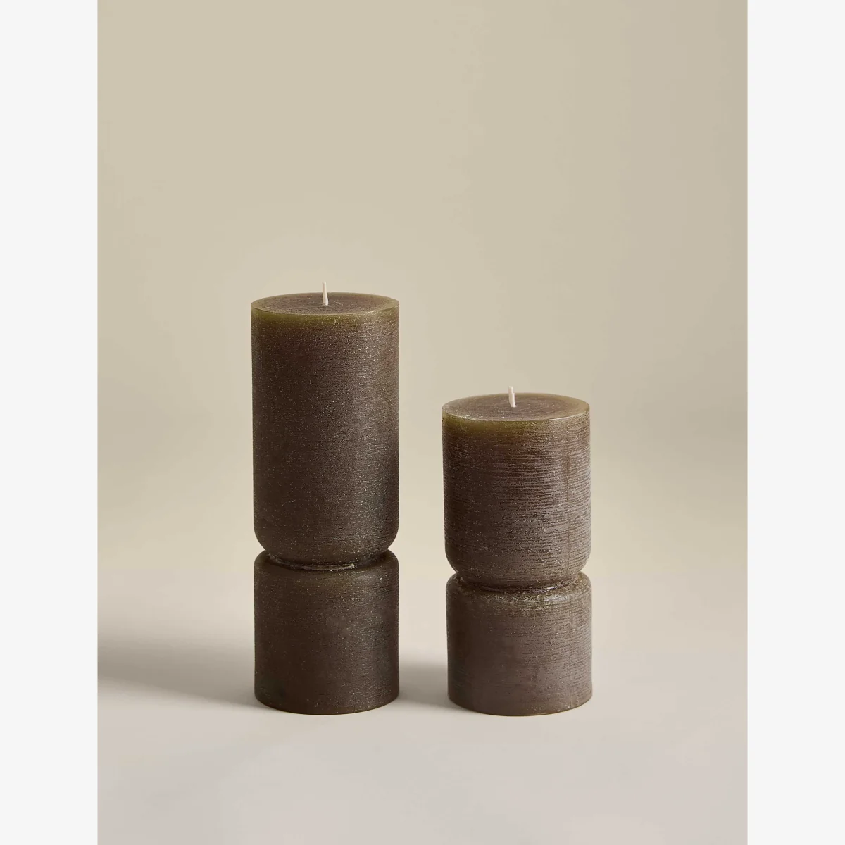 M&S 2 Pack Unscented Pillar Candles Khaki – image 1