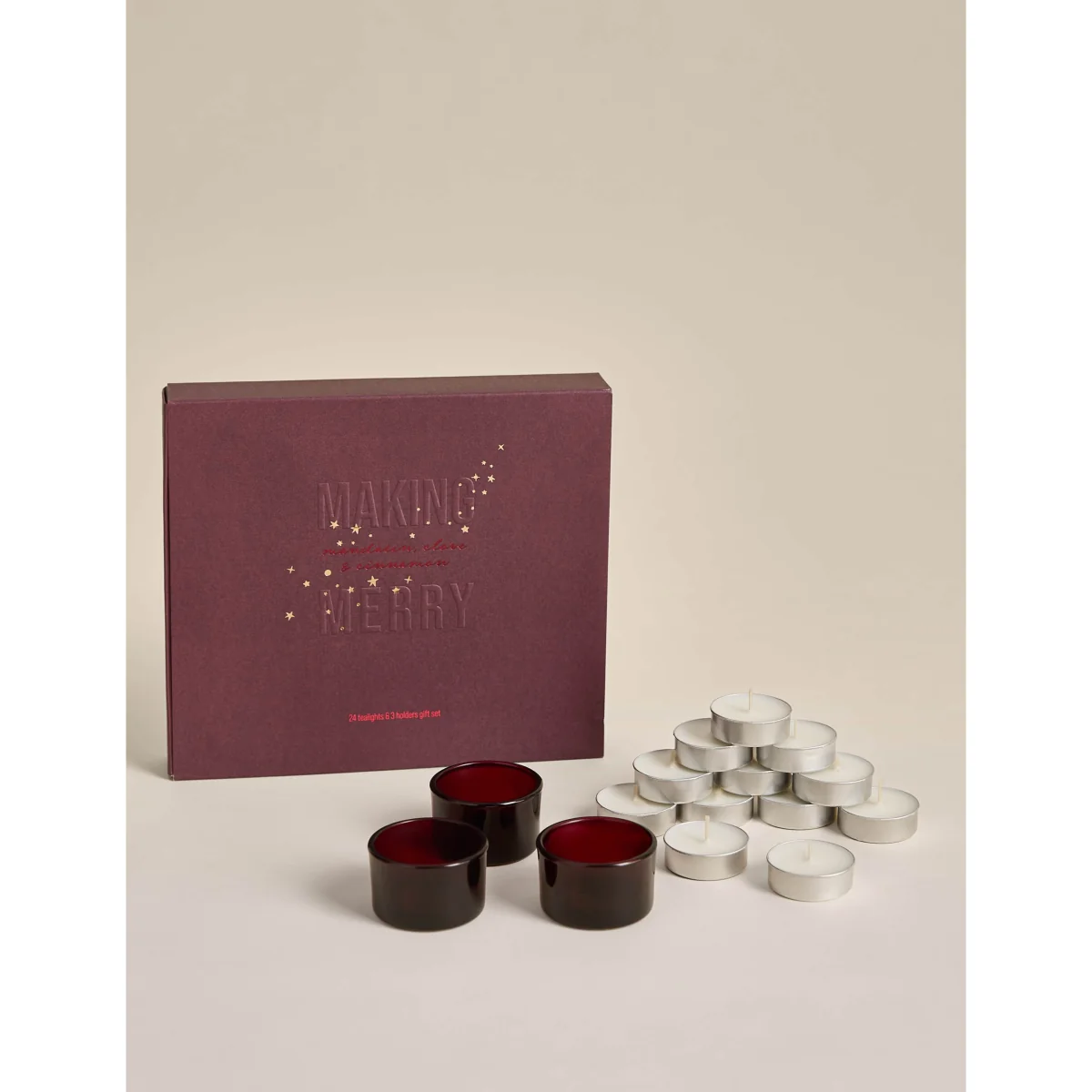 M&S Mandarin Cinnamon & Clove Tealight Gift Set Red Mix – image 2