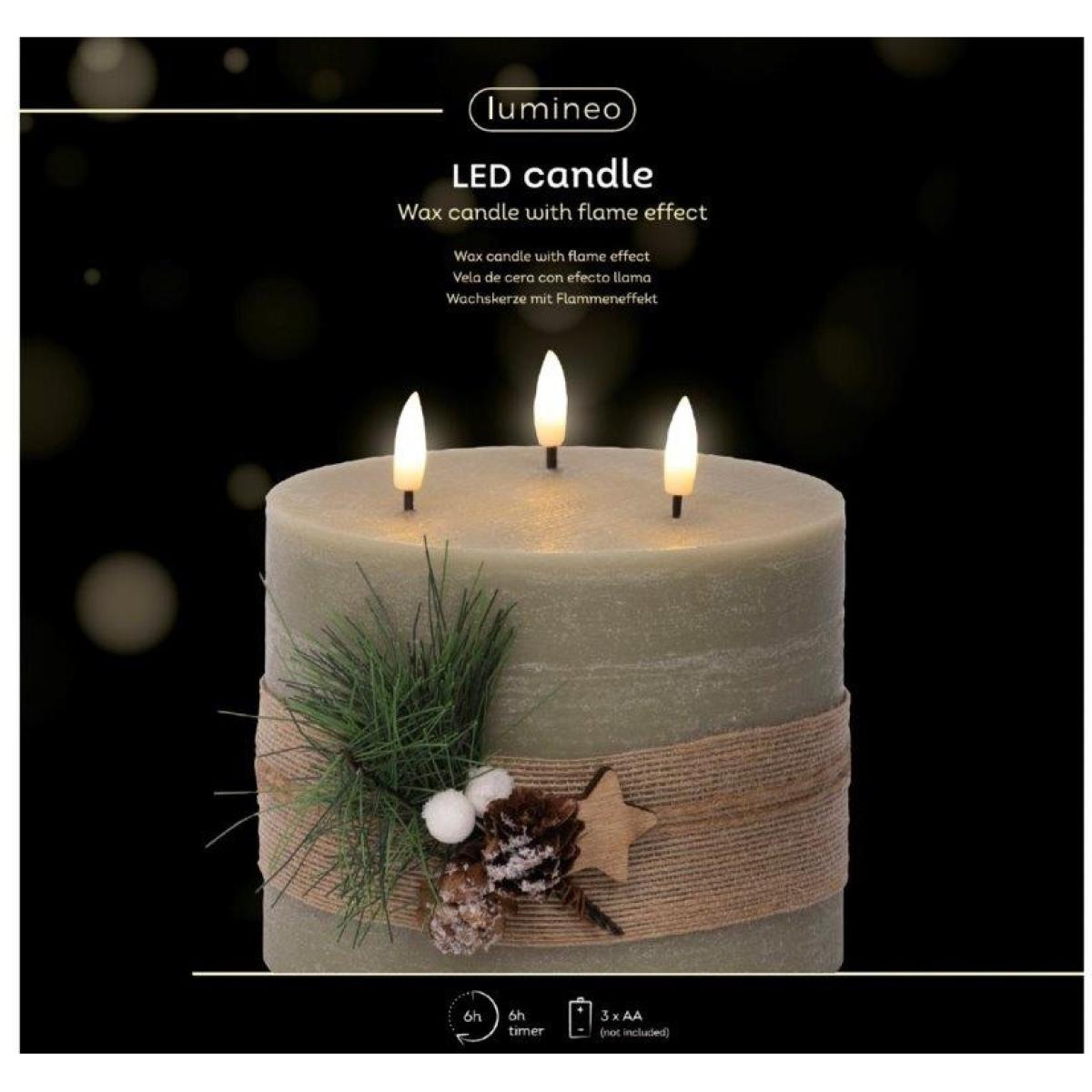 Lumineo LED Triple Wick Candle 15cm - Green – image 4