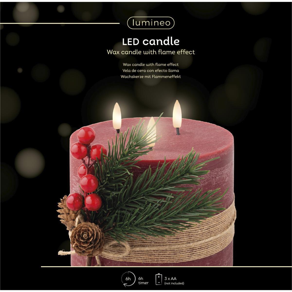 Lumineo LED Triple Wick Candle 15cm - Oxblood – image 4